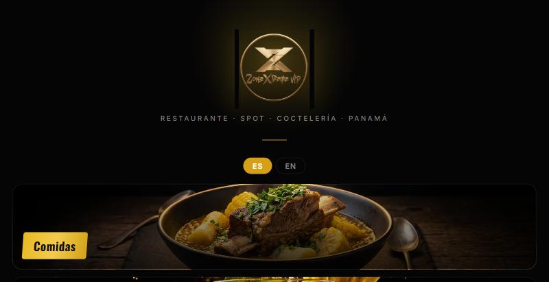Menú digital y reservas de Zone Xtreme VIP